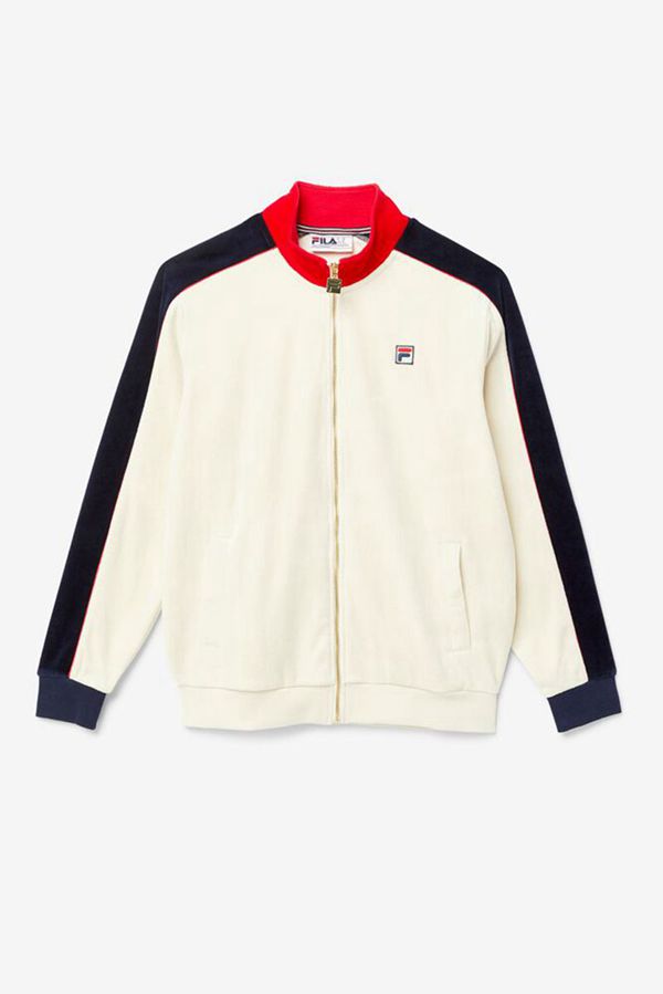 Fila Cima Velour Zip Up Men's Jackets - Red/Navy,NZ 704-84102